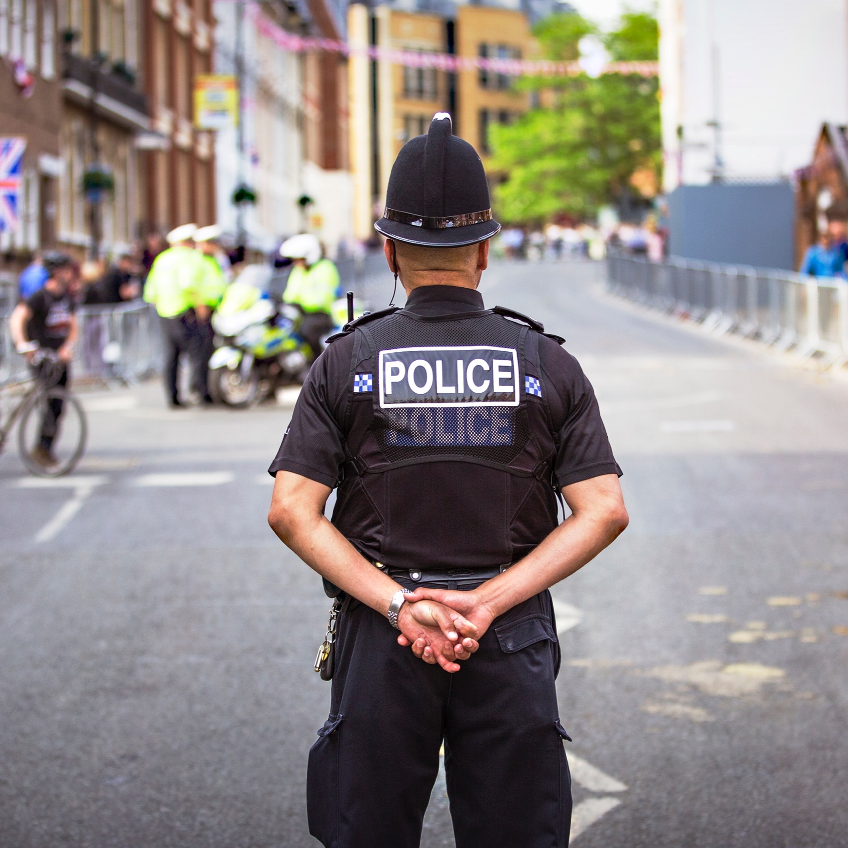 Public safety British Police Officer standing in a road