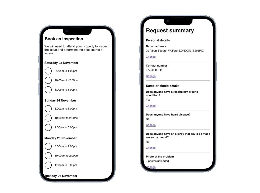 Made Tech Repairs Damp and Mould reporting process on mobile